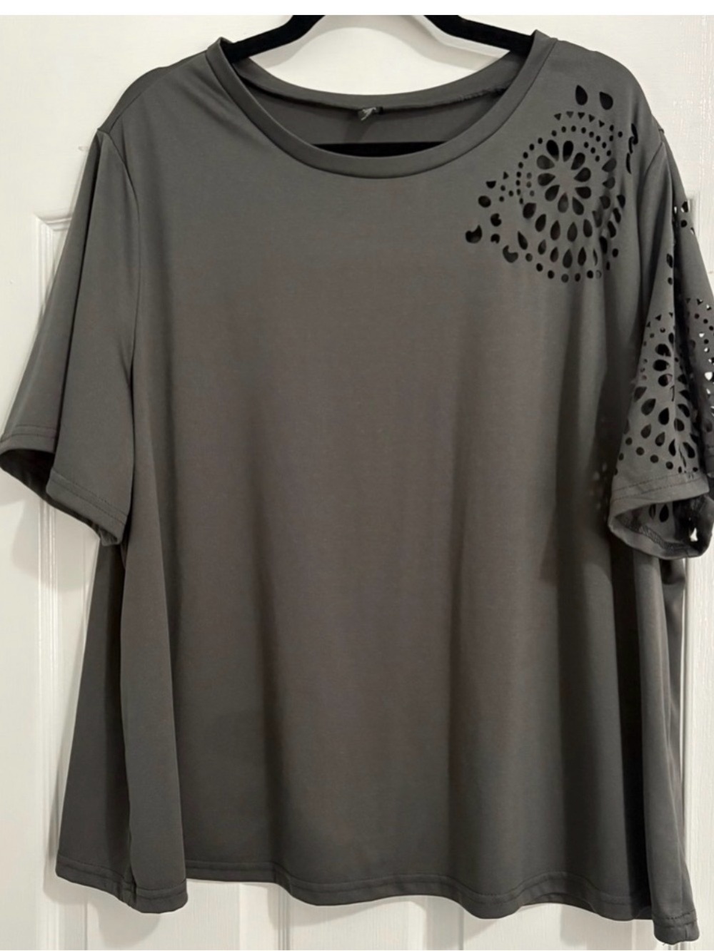 Gray Laser Cut Short Sleeve Top